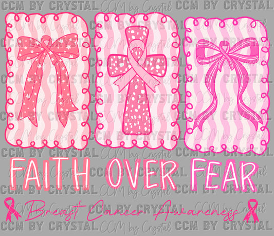 Faith Over Fear Breast Cancer Awareness Ribbons Pink Crosses Christianity Stars Ready to Press Transfer DTF Transfer Sublimation Transfer