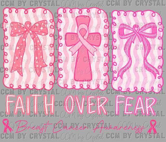 Faith Over Fear Breast Cancer Awareness Ribbons Pink Crosses Christianity Stars Ready to Press Transfer DTF Transfer Sublimation Transfer