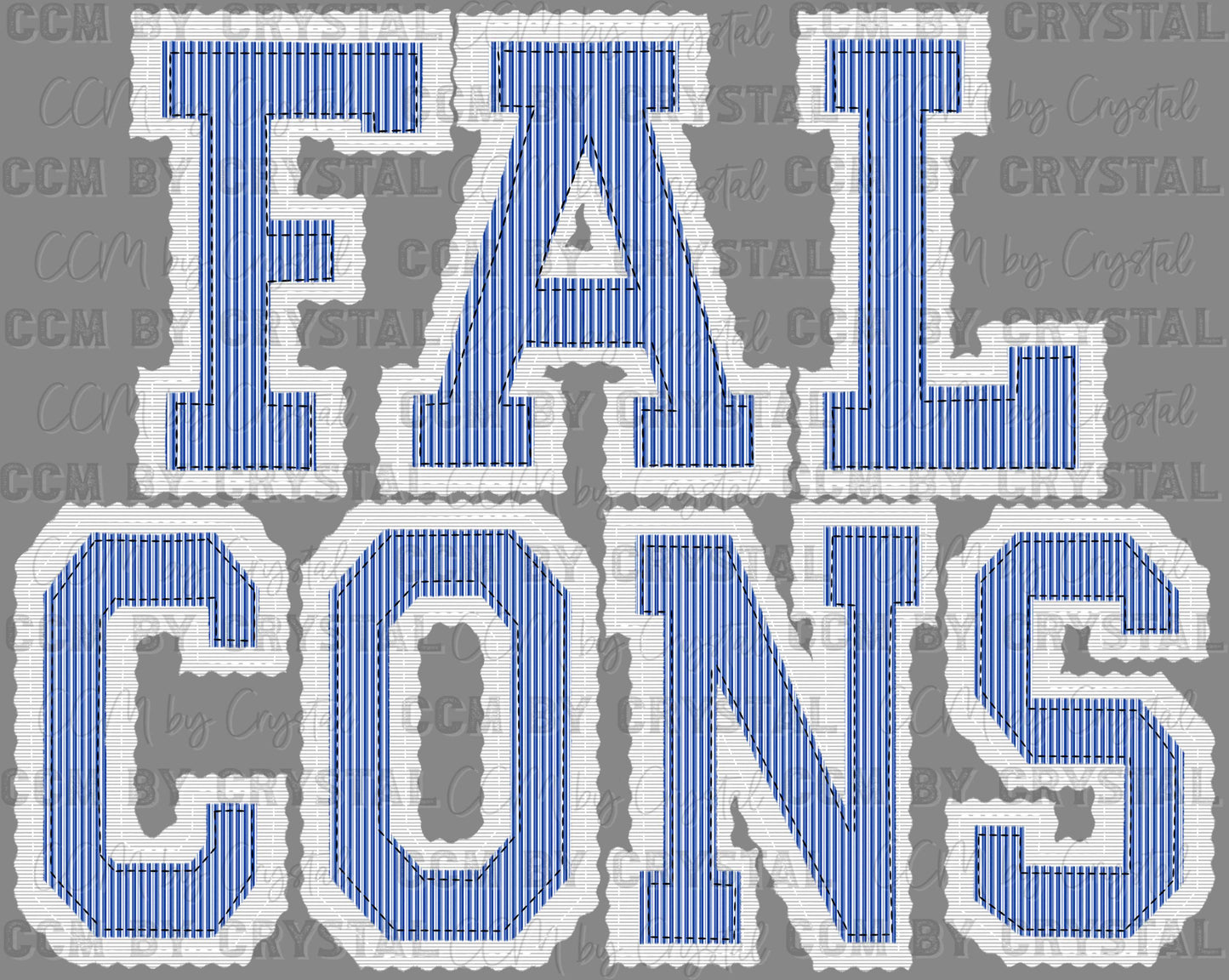 Falcons Faux Embroidery Blue White Sports Mascot Ready to Press Transfer DTF Transfer Sublimation Transfer