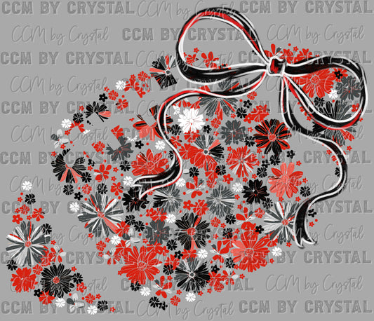 Football Floral Red Black Grey White Bow Flowers Sports Ready to Press Transfer DTF Transfer Sublimation Transfer