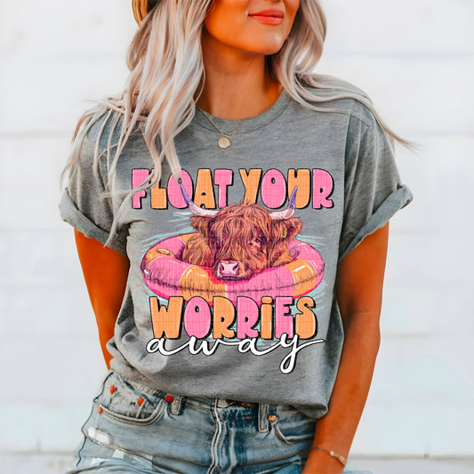 Float Your Worries Away Highland Cow Summertime Ready to Press Transfer DTF Transfer Sublimation Transfer