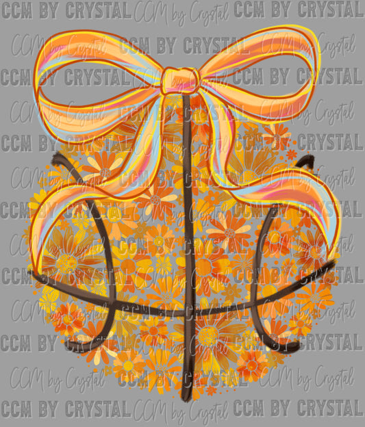 Basketball Floral Bow Flowers Sports Ready to Press Transfer DTF Transfer Sublimation Transfer