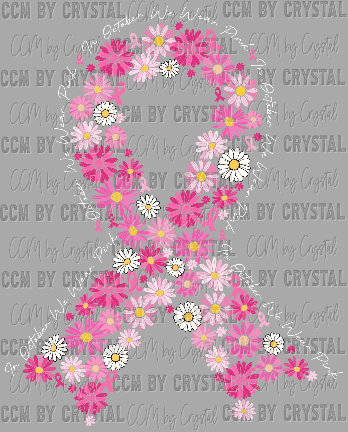 Floral Breast Cancer Ribbon Ready to Press Transfer DTF Transfer Sublimation Transfer