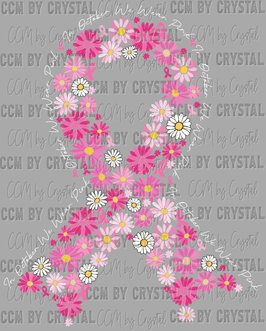Floral Breast Cancer Ribbon Ready to Press Transfer DTF Transfer Sublimation Transfer