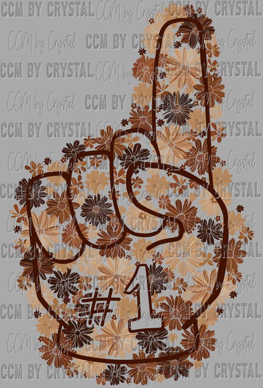 Fan Finger #1 Floral Flowers Sports Ready to Press Transfer DTF Transfer Sublimation Transfer