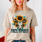 Free Spirit Wild Soul Western Cow Skull Flowers Ready to Press Transfer DTF Transfer Sublimation Transfer
