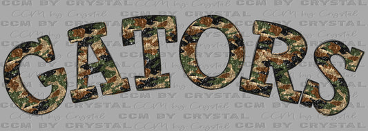 Gators Camo Faux Glitter Mascot Ready to Press Transfer DTF Transfer Sublimation Transfer