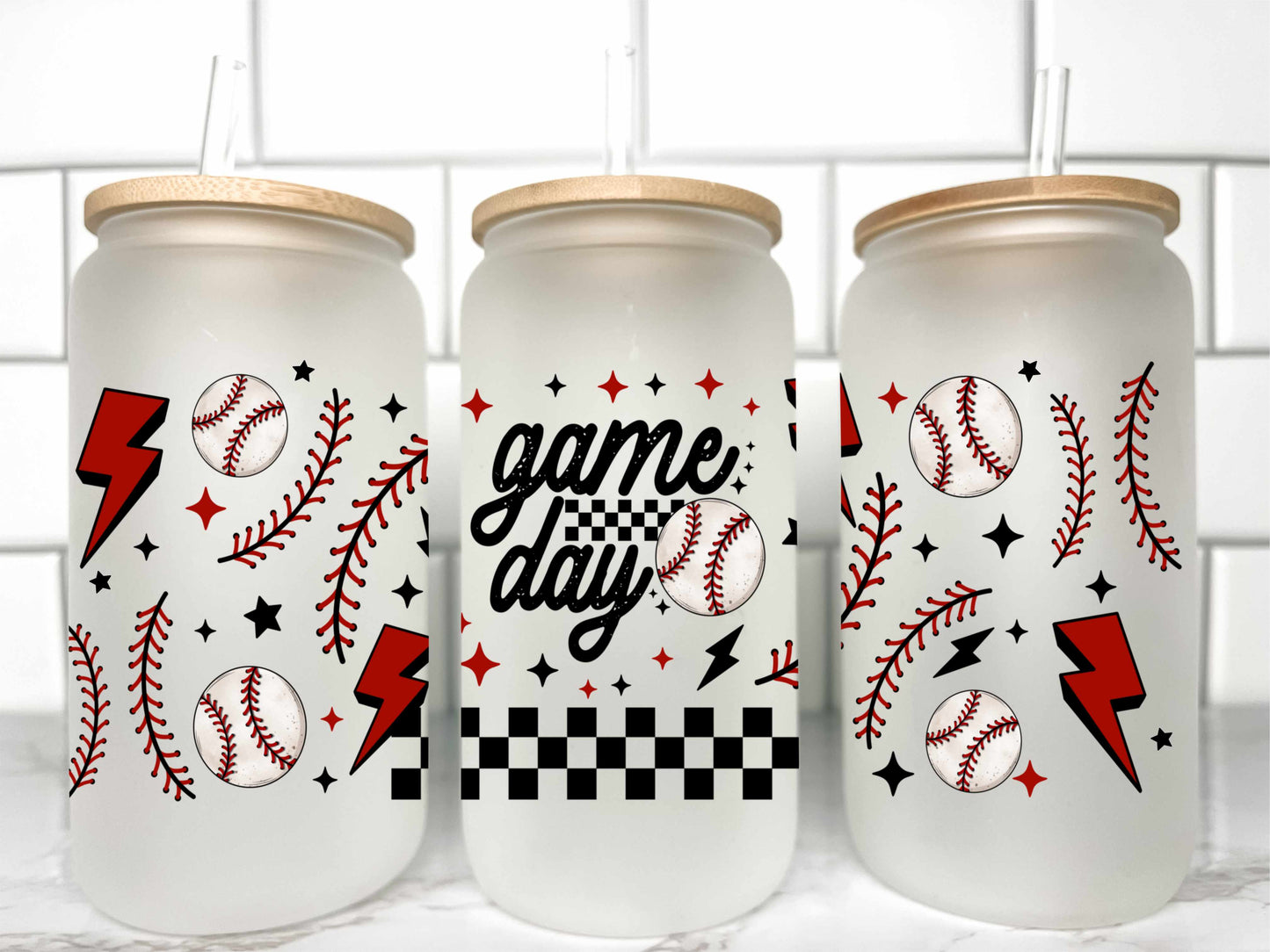 Game Day Baseball UV Transfer 16oz Libby Glass Can Wrap Ready to Apply