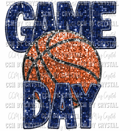 Game Day Basketball Faux Sequins Faux Embroidery Ready to Press Transfer