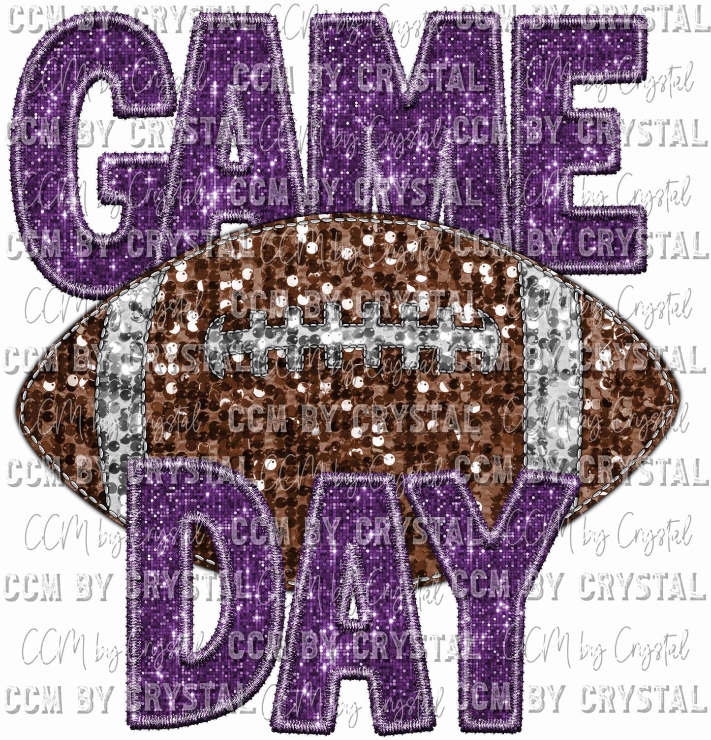 Game Day Football Purple Faux Embroidery Faux Sequins Ready to Press Transfer