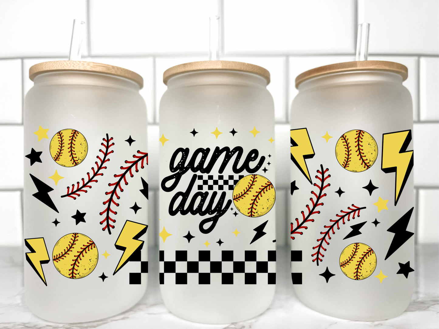 Game Day Softball UV Transfer 16oz Libby Glass Can Wrap Ready to Apply