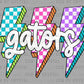 Gators Checkered Lightning Bolts Mascot Ready to Press Transfer DTF Transfer Sublimation Transfer