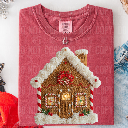 Gingerbread House Christmas Faux Fake Yarn Ready to Press Transfer DTF Transfer Sublimation Transfer