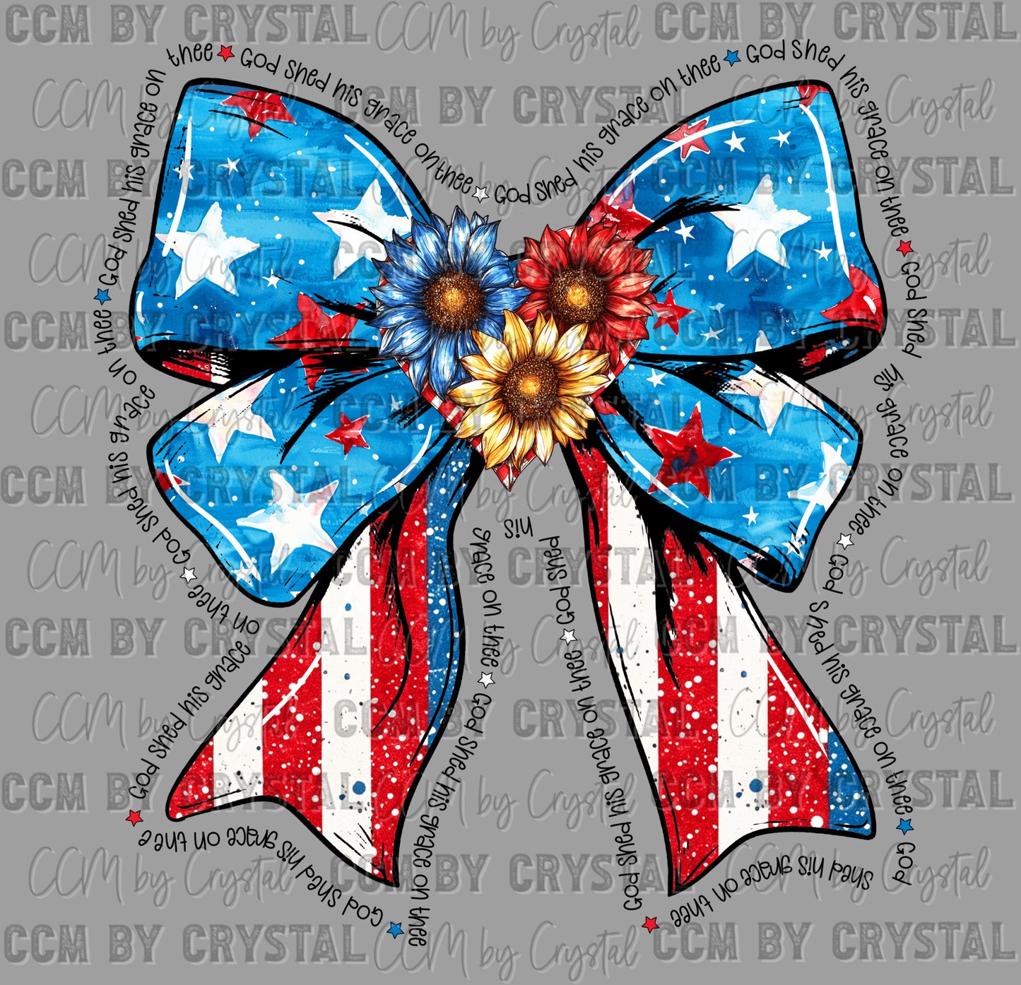 USA Patriotic Sunflowers Bow 4th of July Ready to Press Transfer DTF Transfer Sublimation Transfer