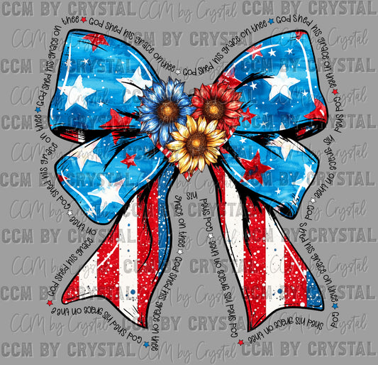 USA Patriotic Sunflowers Bow 4th of July Ready to Press Transfer DTF Transfer Sublimation Transfer