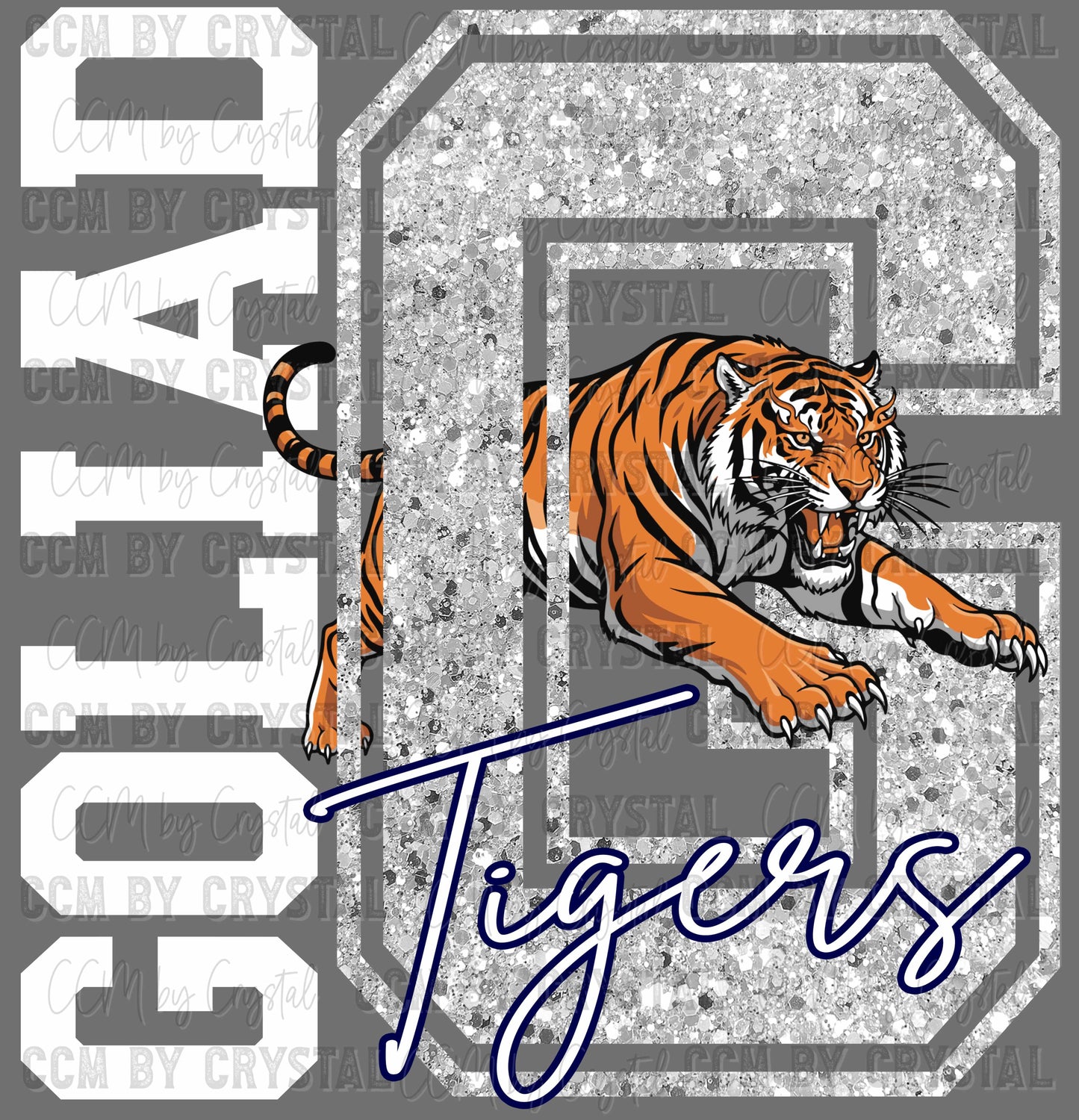 G Goliad Tigers Faux Glitter Ready to Press Instant Peel DTF Transfers