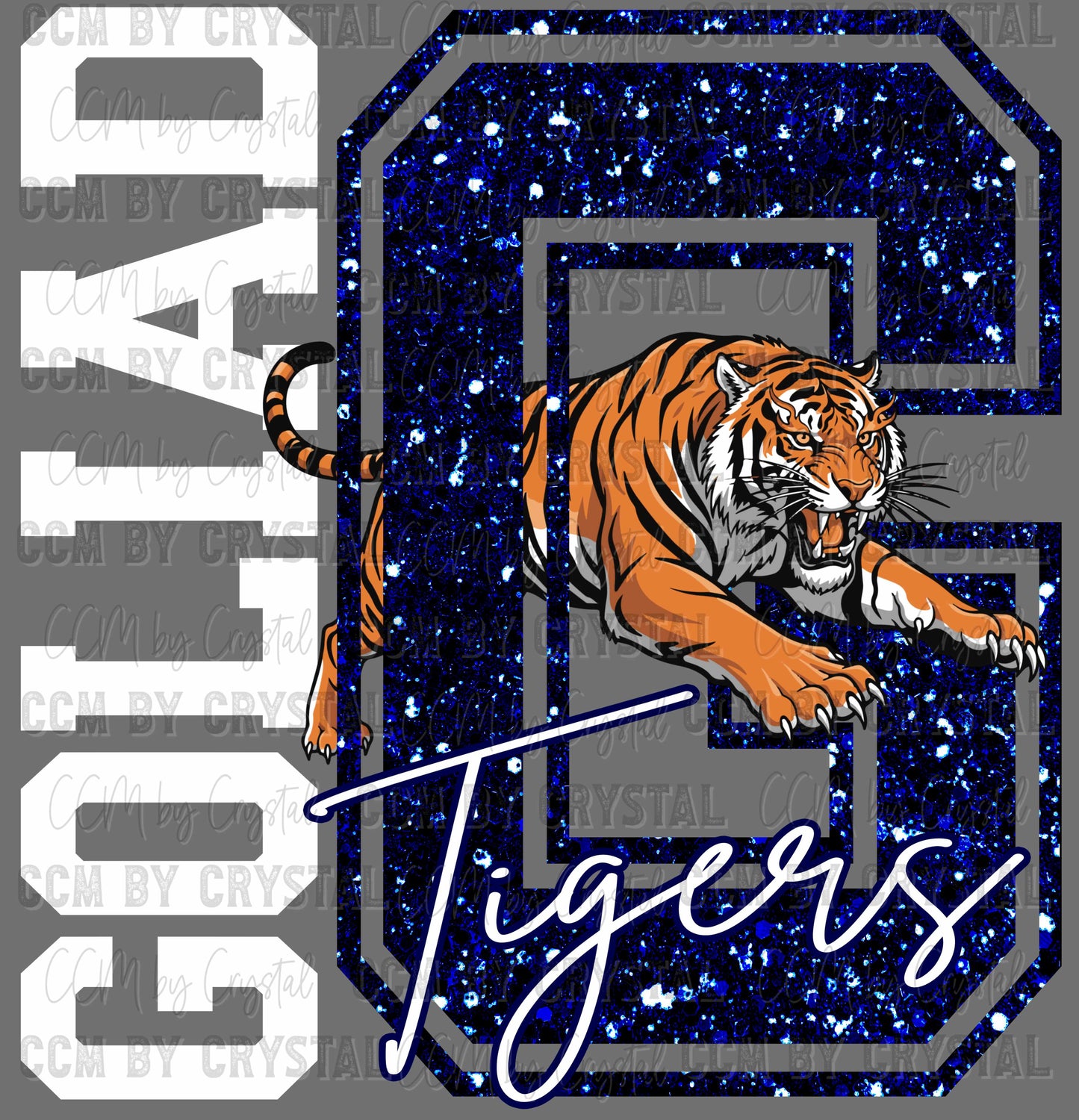 G Goliad Tigers Faux Glitter Ready to Press Instant Peel DTF Transfers