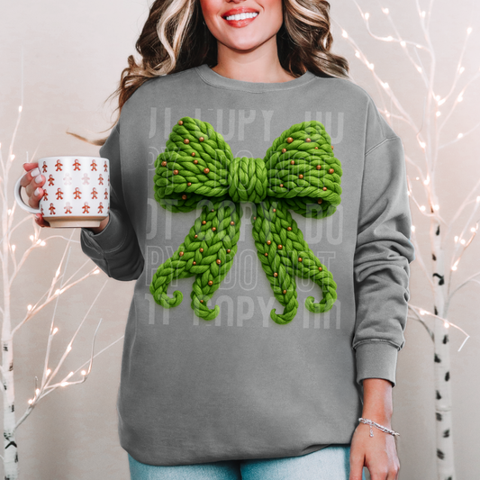 Christmas Bow Faux Fake Yarn Ready to Press Transfer DTF Transfer Sublimation Transfer
