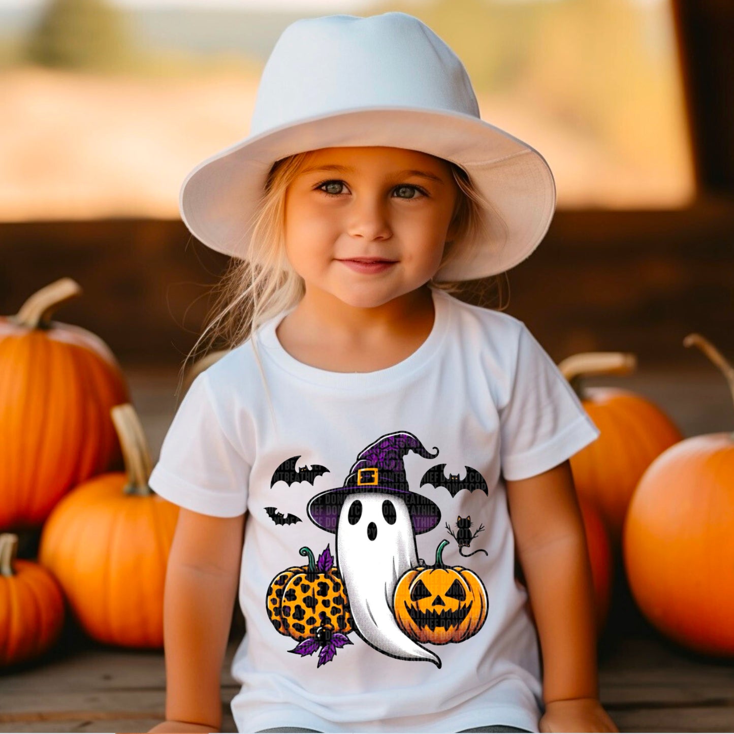Ghost with Pumpkins Halloween Ready to Press Transfer DTF Transfer Sublimation Transfer