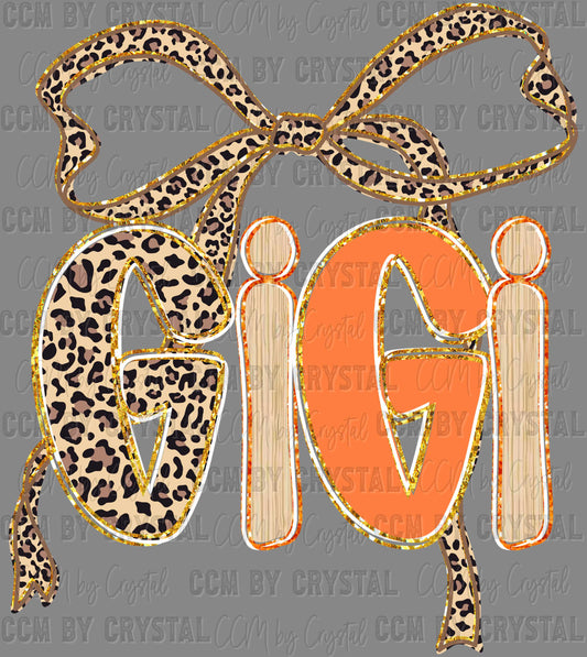 Gigi Bow Leopard Faux Glitter Ready to Press Transfer DTF Transfer Sublimation Transfer