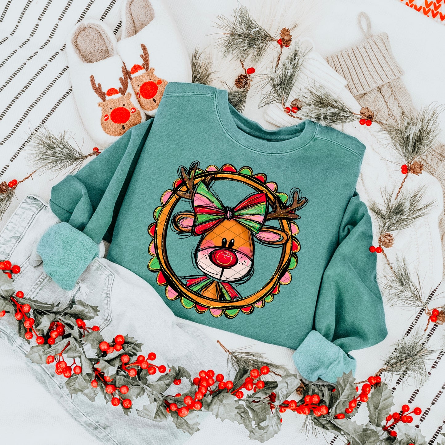Girl Reindeer Christmas Ready to Press Transfer Instant Peel DTF Transfer Sublimation Transfer