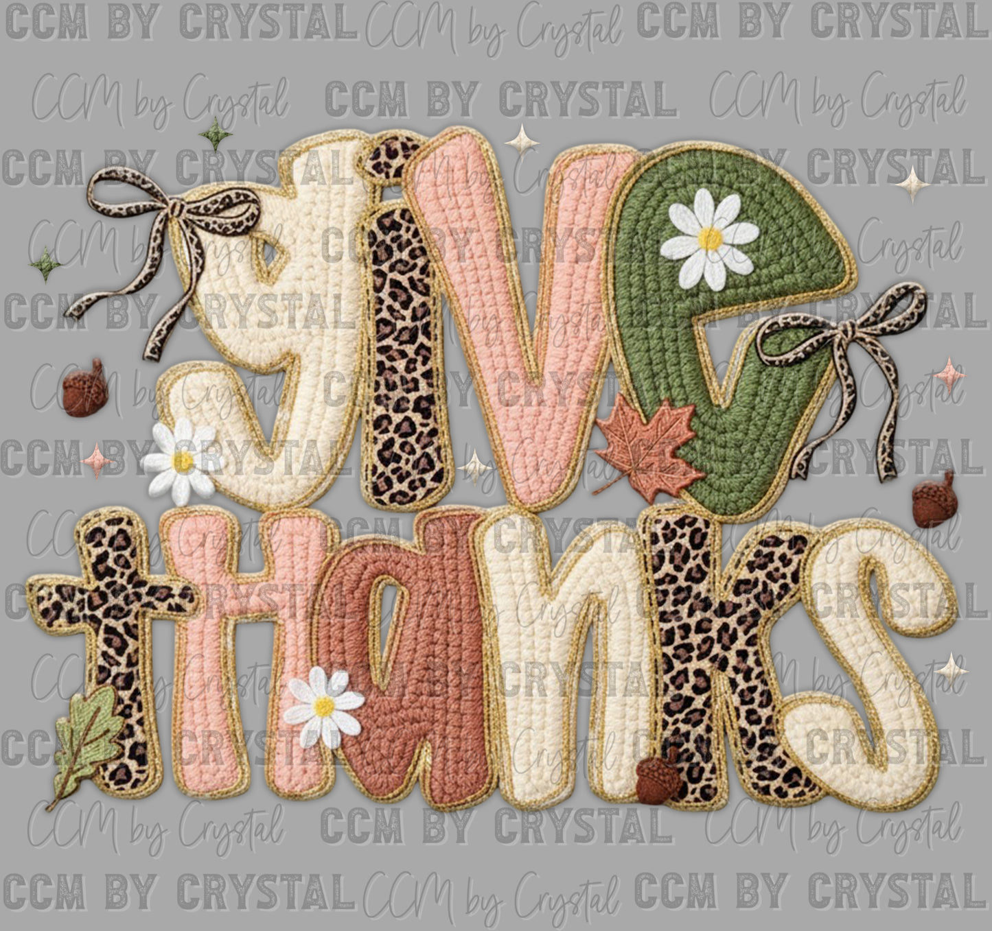 Give Thanks Fall Thanksgiving Bow Faux Yarn Ready to Press Transfer DTF Transfer Sublimation Transfer