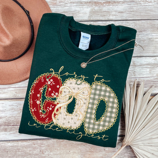 Glory to God in the Highest Bow Faux Glitter Ready to Press Transfer DTF Transfer Sublimation Transfer
