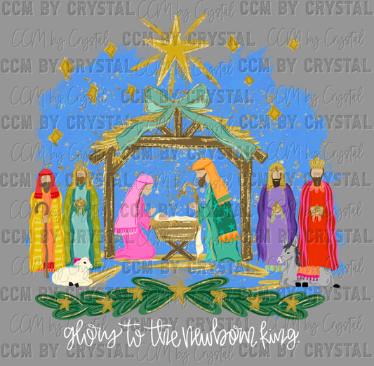 Glory to the Newborn King Manger Christianity Bow Faux Glitter Ready to Press Transfer DTF Transfer Sublimation Transfer