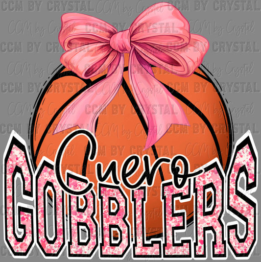 Cuero Gobblers Basketball Pink Bow Sports Mascot Ready to Press Transfer DTF Transfer Sublimation Transfer
