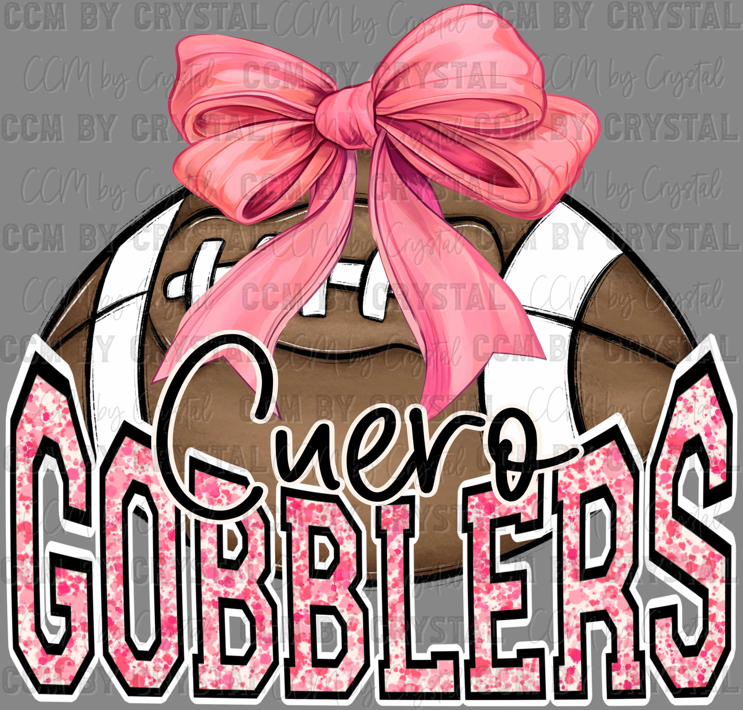 Cuero Gobblers Football Pink Bow Sports Mascot Ready to Press Transfer DTF Transfer Sublimation Transfer