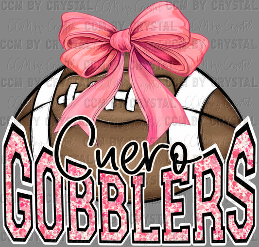 Cuero Gobblers Football Pink Bow Sports Mascot Ready to Press Transfer DTF Transfer Sublimation Transfer
