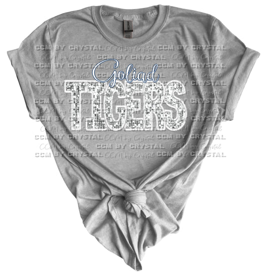 Goliad Tigers White Glitter Print Gildan Softstyle T-Shirt