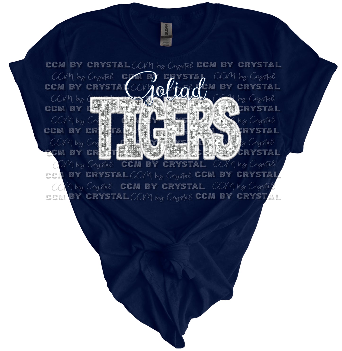 Goliad Tigers White Glitter Print Gildan Softstyle T-Shirt