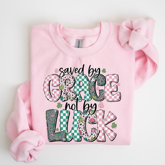 Saved by Grace Not by Luck St. Patrick's Day Ready to Press Transfer DTF Transfer Sublimation Transfer