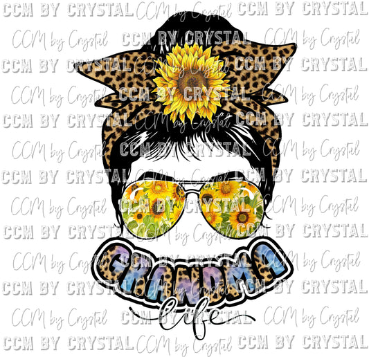 Grandma Life Messy Bun Sunflowers Print Ready to Press Transfer