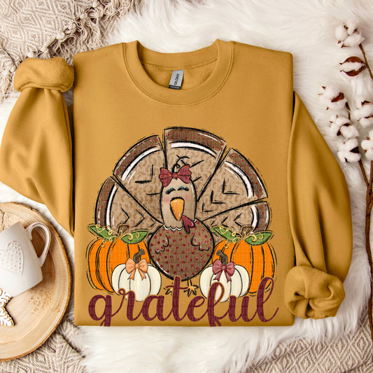 Grateful Turkey Fall Thanksgiving Ready to Press Transfer DTF Transfer Sublimation Transfer