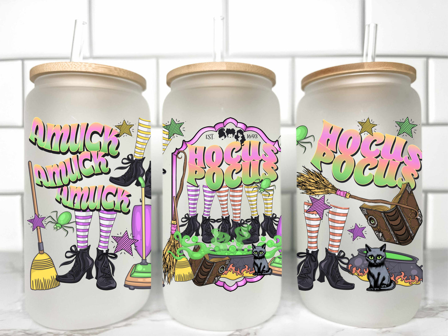 Witches Halloween UV Transfer 16oz Libby Glass Can Wrap Ready to Apply