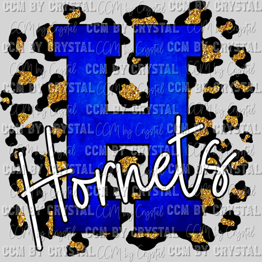 Blue H Hornets with Gold Leopard Background Mascot PNG Digital File ONLY