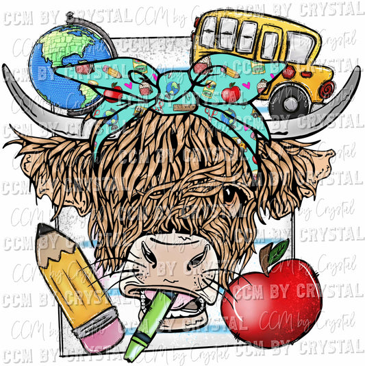 Back to School Highland Cow School Teacher Student Girl Ready to Press Transfer