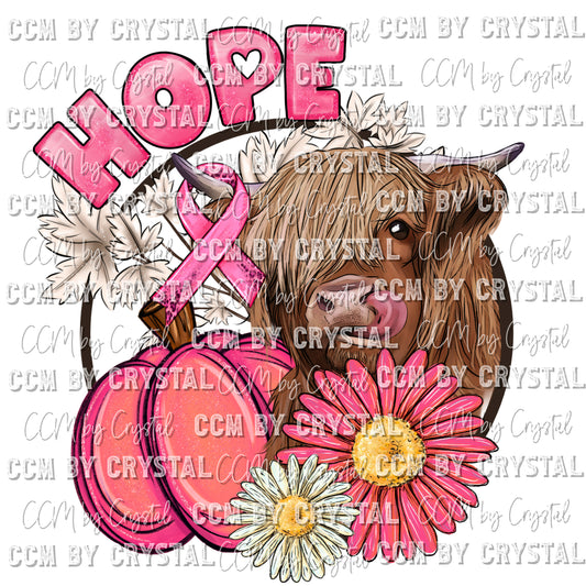 HOPE Cancer Awareness Cow Pink Ready to Press Transfer