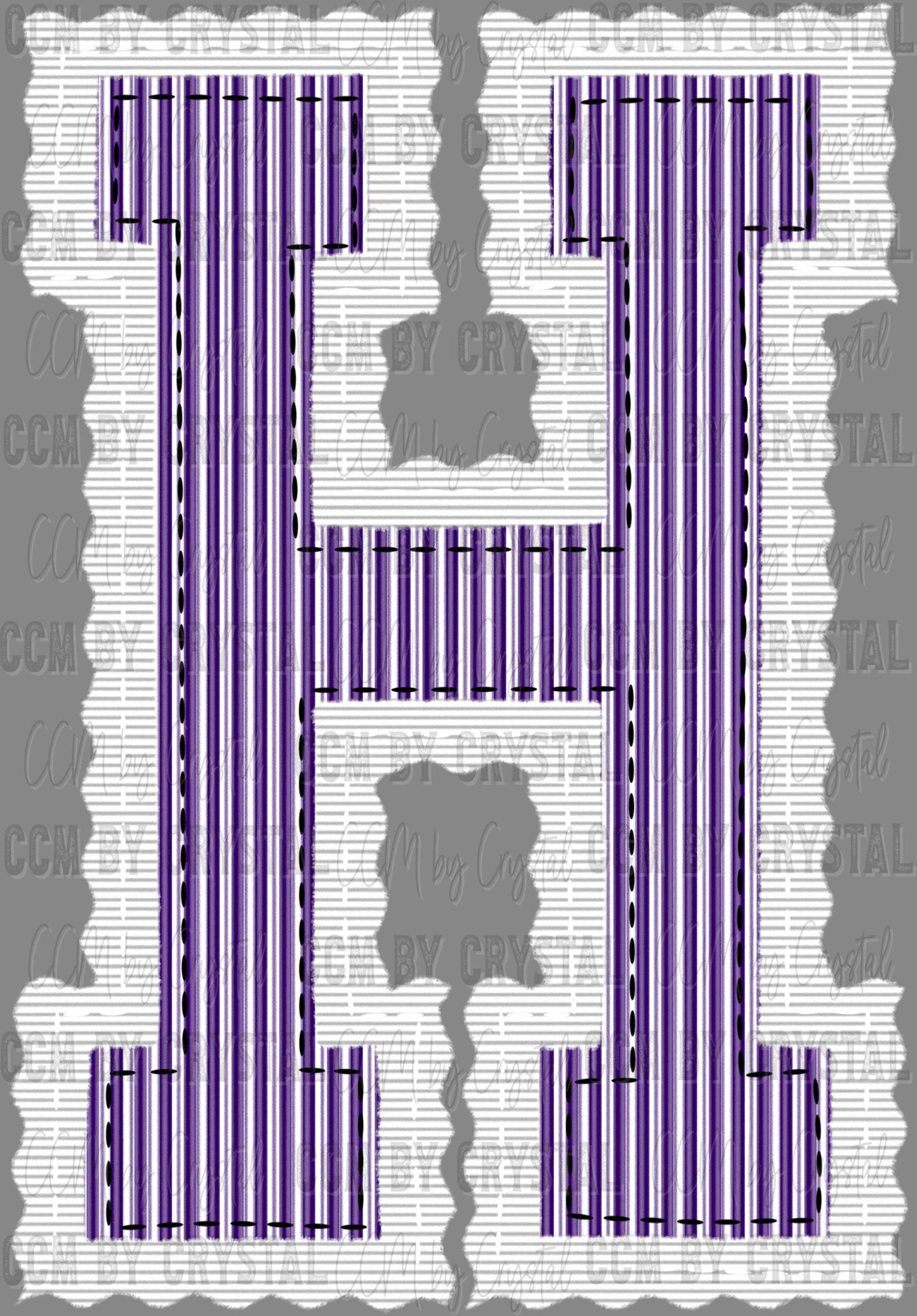 H Faux Embroidery Purple White Sports Mascot Ready to Press Transfer DTF Transfer Sublimation Transfer