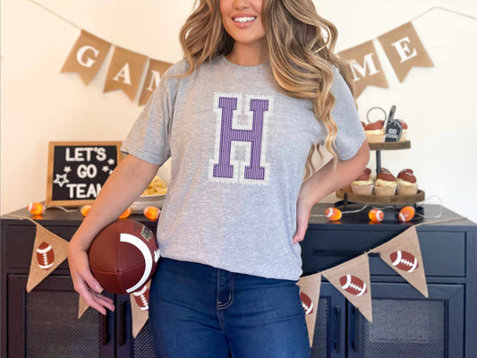 H Faux Embroidery Purple White Sports Mascot Ready to Press Transfer DTF Transfer Sublimation Transfer