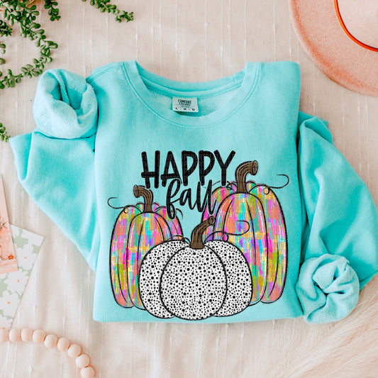 Happy Fall Colorful Pumpkins Ready to Press Transfer