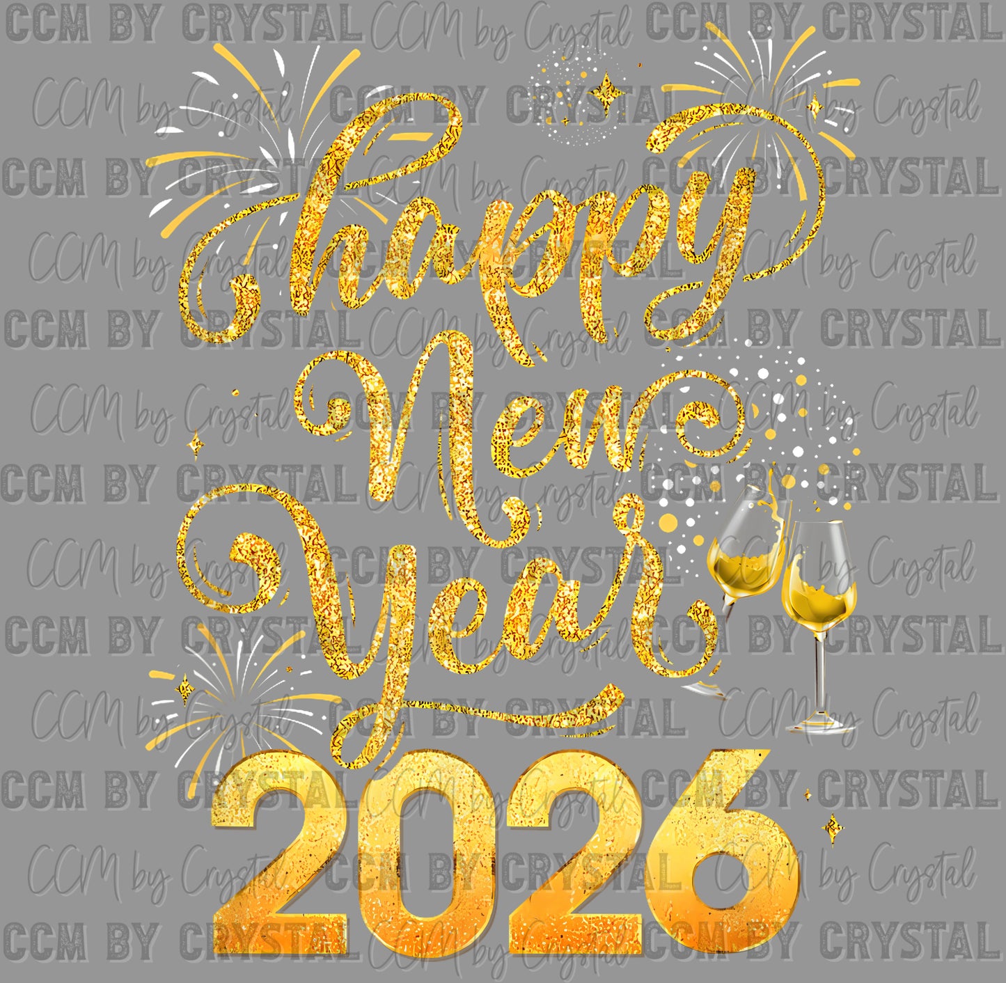 Happy New Years 2026 Champayne Fireworks Faux Glitter Ready to Press Transfer DTF Transfer Sublimation Transfer