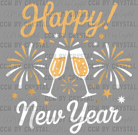 Happy New Years Champayne Fireworks Ready to Press Transfer DTF Transfer Sublimation Transfer