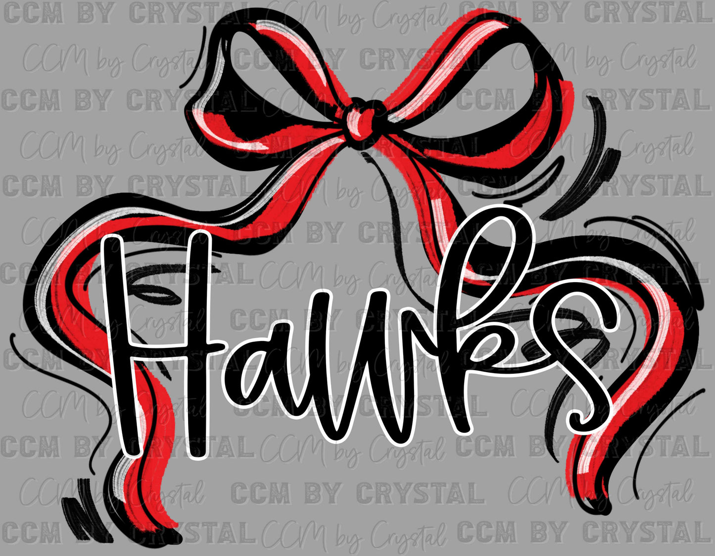 Hawks Red Bow Ribbon Sports Mascot Ready to Press Transfer DTF Transfer Sublimation Transfer
