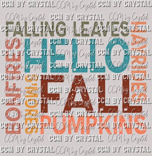 Hello Fall Bonfire Pumpkin Ready to Press Transfer