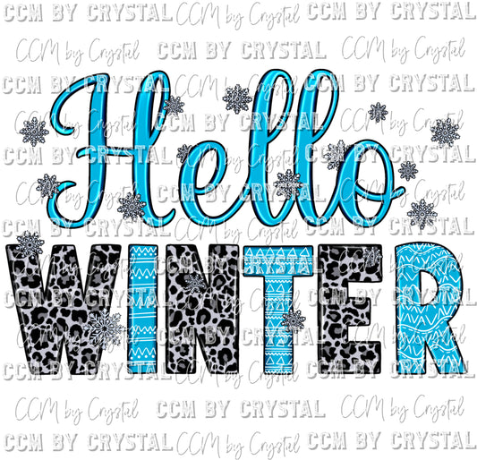 Hello Winter Blue Ready to Press Transfer