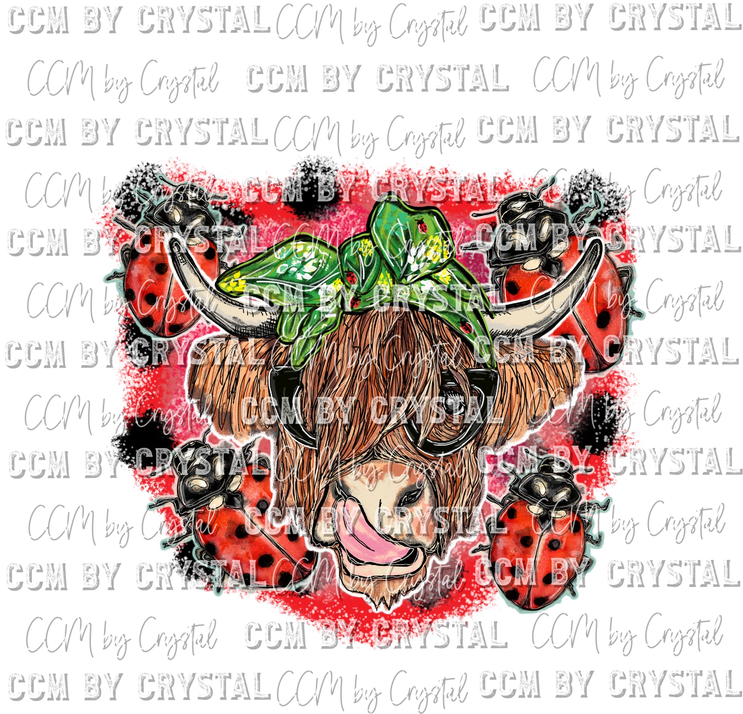 Highland Cow Ladybug Ready to Press Transfer