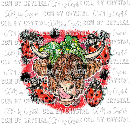 Highland Cow Ladybug Ready to Press Transfer